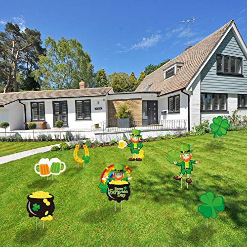 KAR4KLEANER St. Patrick's Day Yard Sign Decorations - St. Patrick's Day Garden Leprechaun Shamrock Irish Saint Patty's Day Lawn Outdoor Decor with Stakes  GREEN-01