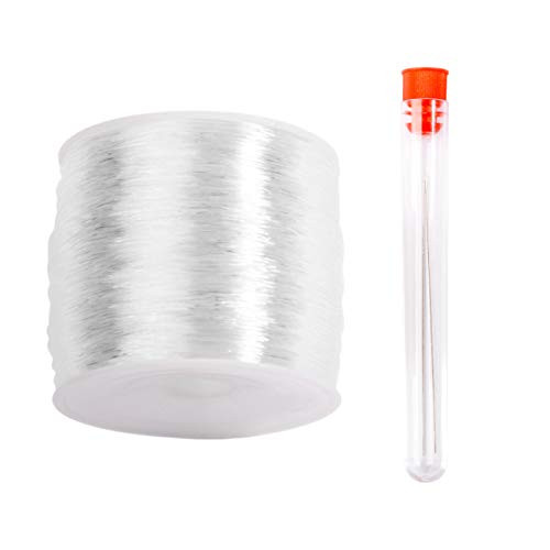 Beadtales Stretchy String for Bracelets Elastic Crystal String 0.8mm Elastic String Jewelry Bead Cord with 2pcs Large Eye Beading Needles for Seed Beads for Bracelet Beading Jewelry Making 131yard