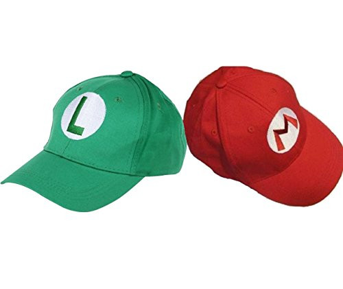 Xcoser Super Mario Bros Green and Red Costume Hat Game Adult Unisex Cosplay Hat Cap 2pcs Xcoser Super Mario Bros Green and Red Costume Hat Game Adult Unisex Cosplay Hat Cap 2pcs
