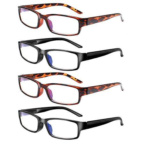 SIGVAN 4 Pairs of Reading Glasses Trendy Rectangle Frame Blue Light Blocking Computer Eyeglasses Readers Men and Women  4 Pack  0
