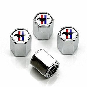 Auto Car Accessories Valve Caps Cover Mustang Tri-bar Logo Chrome Tire Stem Valve Caps