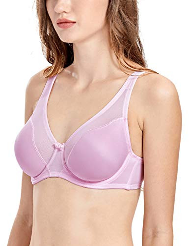 DELIMIRA Women's Full Coverage Unlined Sheer Underwire Minimizer Bra Lilac 42E