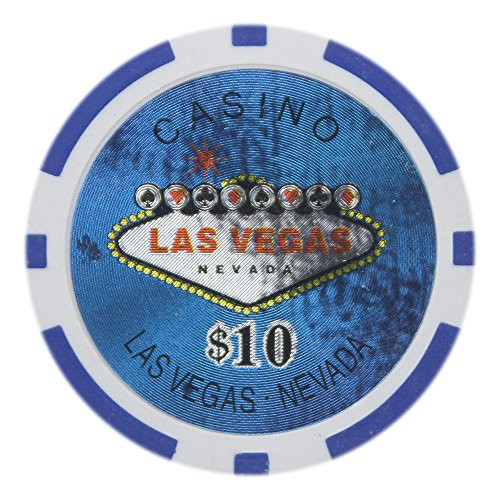 Brybelly Las Vegas Casino Poker Chip Heavyweight 14-Gram Clay Composite  Pack of 50  10 Blue