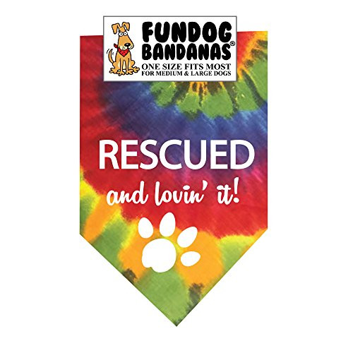 Rescued and Lovin' it Dog Bandana  One Size Fits Most for Medium to Large Dogs  Tie Dye