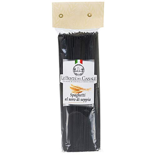 Premium Black Squid Ink Artisanal Spaghetti Pasta - 500g  1.1 lb   Imported From Italy  Three Ingredients - The Finest Durum Semolina Wheat  Squid Ink   and  Water  by Le Bonta' Del Casale