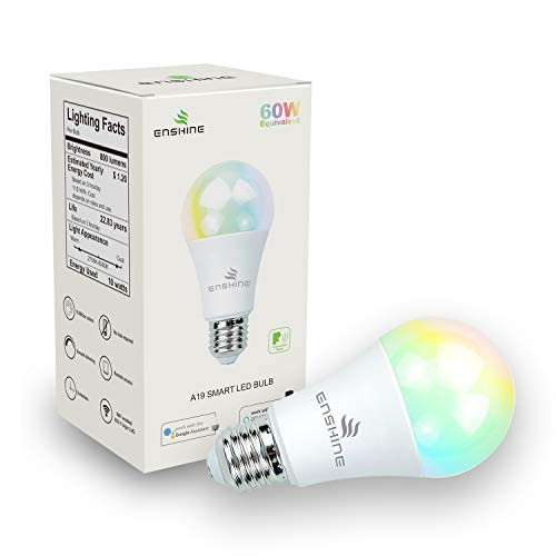 WiFi Smart Light Bulbs  Compatible with Amazon Alexa  Echo and Google Assistant  ENSHINE A19 60W Equivalent E26 RGB Color Changing LED Bulb  Tunable White 2700K-6500K  No Hub Required  1 Pack