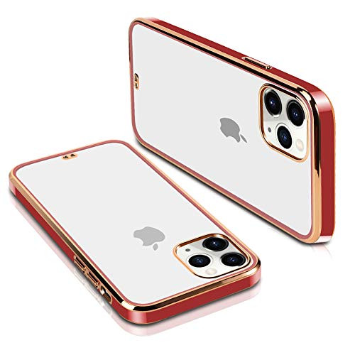 SOKAD iPhone 11 Pro Max Case  Clear Soft TPU Plating Bumper Anti-Scratch Shockproof Protective Case Cover for iPhone 11 Pro Max 6.5 Inch 2019  Lucky Red