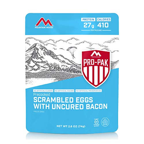 Mountain House Scrambled Eggs with Bacon Pro-Pak  Freeze Dried Backpacking  and  Camping Food  One Serving  Gluten-Free