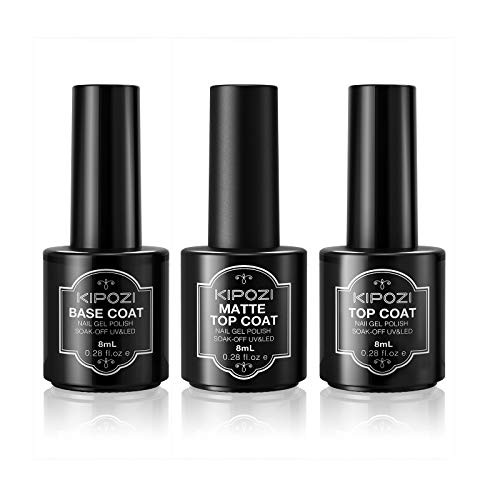KIPOZI Nail Polish Top Coat Base Gel Coat Set   3Pcs 8ml Long Lasting Protective Shine Soak Off LED Gel No Wipe Base Coat and Glossy  and  Matte Top Coat