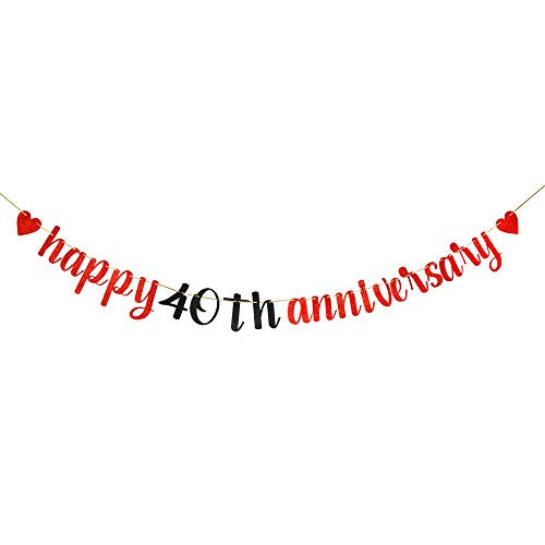 Red Happy 40th Anniversary Banner  40th Weeding Anniversary Decorations  40th Anniversary Theme Party Supplies