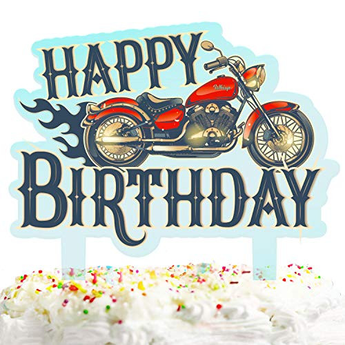 Motorbike Happy Birthday Cake Topper Decorations with Motorcycle Rider for Wheels Stag Theme Picks for Racing Bicycle Party Decor Supplies