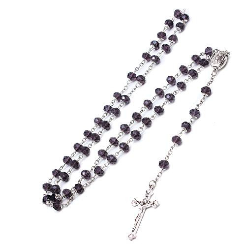 Purple Rosary Necklace Crystal Beads Jerusalem Catholic Gift Prayer Crucifix Cross Purple Rosary Necklace Crystal Beads Jerusalem Catholic Gift Prayer Crucifix Cross
