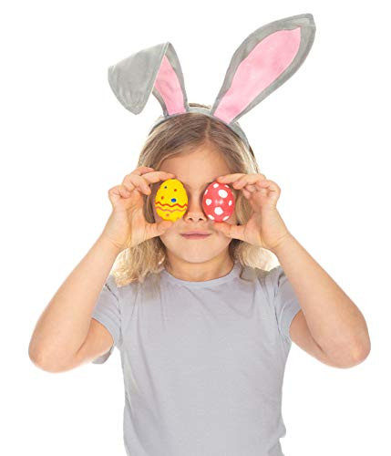 Funcredible Bunny Ears Headband - Plush Easter Rabbit Ears - Bunny Cosplay Costume Accessories for Kids and Adults  Gray Plus Pink