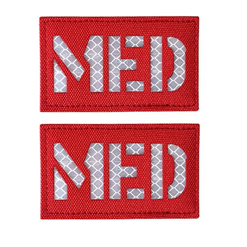 2x3.5 Inch Reflective MED Medic EMS EMT Patch Hook-Fastener Backing  Red-White