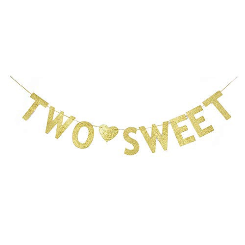 Two Sweet Banner, Baby Girl's 2nd Birthday Party Sign Decorations Gold Gliter Paper Two Sweet Banner, Baby Girl's 2nd Birthday Party Sign Decorations Gold Gliter Paper