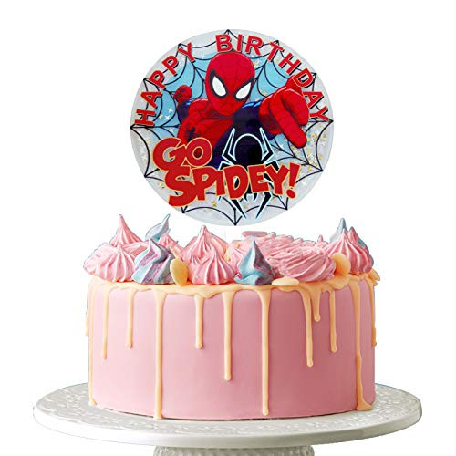 Dalaber Acrylic Spiderman Happy Birthday Cake Topper - Cartoon Theme Party Cake Decor  Cake Topper for Superhero Theme Party Baby Shower Party Decoration Supplies Red