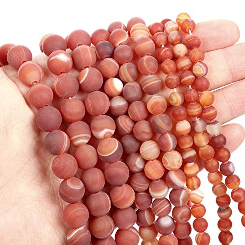 38pcs 10mm Matte Orange line Agate Natural Stone Beads Unpolished Gemstone Gem Strand Round Loose Beads for Jewelry Making Energy Stone Healing Power