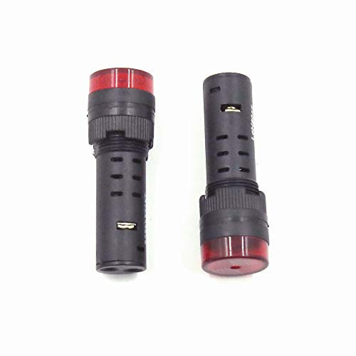 HONJIE AC/DC 12V Red LED Light Panel Indicator Flashing Alarm with Buzzer 16mm/0.63"-2Pcs
