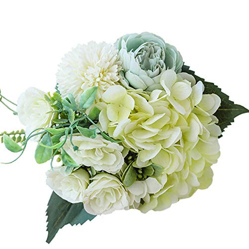 Artificial Flowers Fake Hydrangea Silk Peony Plastic Rose Bouquet Decor Realistic Flower Arrangements Wedding Decoration Table Centerpieces  Light Green Artificial Flowers Fake Hydrangea Silk Peony Plastic Rose Bouquet Decor Realistic Flower Arrangements Wedding Decoration Table Centerpieces  Light Green