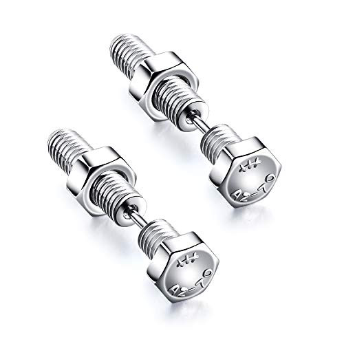 Men's Womens Cool Punk Hip-hop Rock Stainless Steel Silver Screw Stud Earrings Spike Rivet Nail Unisex Piercing Screw Ear Stud Jewelry for Men Women Boys