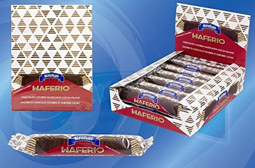 KRAKUS WAFERIO 14 wafers bars x 21 g  0.74 oz  Chocolate Covered Wafers with Cocoa Filling. Product of Poland.