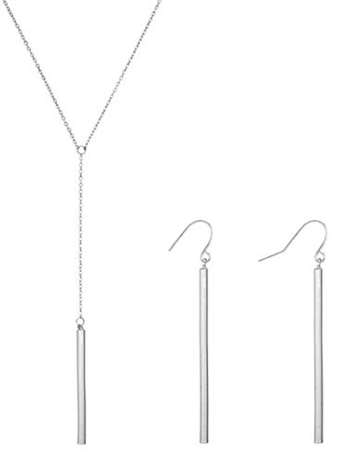 HUASAI Gold Jewelry Sets for Women Y Necklace Bar Dorp Dangle Earrings Lariat Jewelry Set Silver HUASAI Gold Jewelry Sets for Women Y Necklace Bar Dorp Dangle Earrings Lariat Jewelry Set Silver