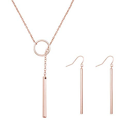 HUASAI Silver Y Lariat Bar Necklace Earrings Set Simply Drop Bar Y Chain Pendant Vertical Bar Dangle Earrings Jewelry Rose Gold bar y Necklace Earrings Set HUASAI Silver Y Lariat Bar Necklace Earrings Set Simply Drop Bar Y Chain Pendant Vertical Bar Dangle Earrings Jewelry Rose Gold bar y Necklace Earrings Set