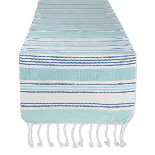 DII Fouta Kitchen Collection Tidal Stripe  Table Runner  14x72  Beach Blues