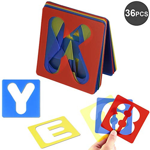 36 Pieces Alphabet Stencils and Number Stencils Set, AKWOX Plastic Letter Stencils for Painting Learning, DIY Craft Decoration