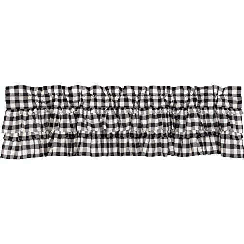 VHC Brands Farmhouse Kitchen Curtains Annie Rod Pocket Cotton Hanging Loops Ruffling Buffalo Check 16x72 Valance, Black Country VHC Brands Farmhouse Kitchen Curtains Annie Rod Pocket Cotton Hanging Loops Ruffling Buffalo Check 16x72 Valance, Black Country