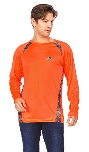 Mossy Oak Men's Break Up Country Neon Printed Long Sleeve Active Crew Neck Camo T-Shirt  Neon Orange  Medium