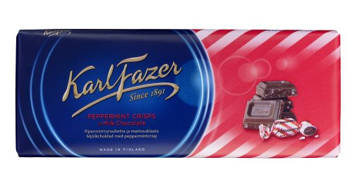 Karl Fazer Blue  Marianne  Peppermint Crisps in Milk Chocolate Bar