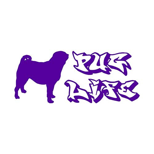 Pug Life Dog Silhouette - Vinyl Decal Sticker - 9" x 3.75" - Purple