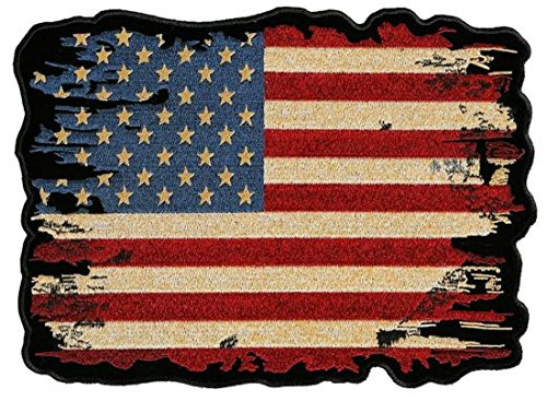 Leather Supreme Patriotic Distressed American Flag Embroidered Biker Patch-Red-Small
