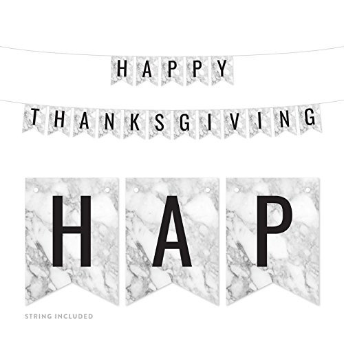 Andaz Press Gray Marble Party Banner Decorations, Happy Thanksgiving, Approx 5-Feet, 1-Set, Colored Hanging Pennant Decor