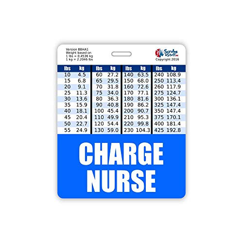 Charge Nurse Badge Buddy Horizontal w Height  and  Weight Conversion Charts  Oversized  Blue