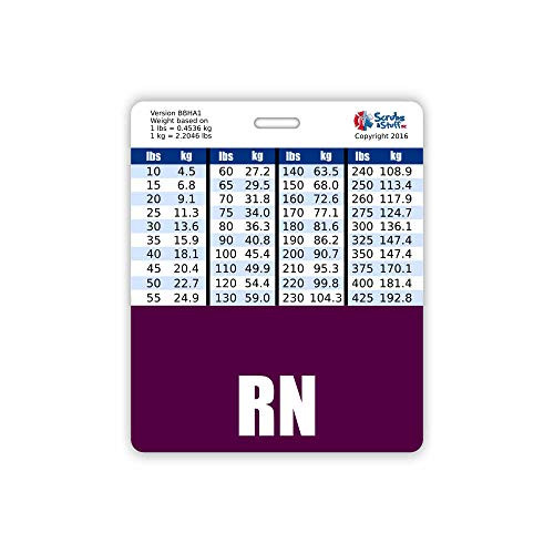 RN Badge Buddy Horizontal w Height  and  Weight Conversion Charts  Oversized  Purple