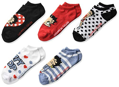 Betty Boop Women's 5 Pack No Show Blue White Multi Fits Sock Size 9-11 Fits Shoe Size 4-10.5 Betty Boop Women's 5 Pack No Show Blue White Multi Fits Sock Size 9-11 Fits Shoe Size 4-10.5