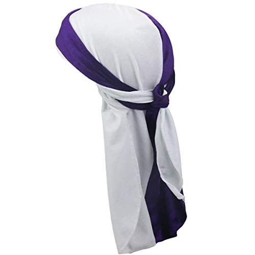 Premium Velvet Wave Durag - Silky Durag Headwraps with Extra Long Tail and Wide Straps for 360 Waves DUR10B White Purple Premium Velvet Wave Durag - Silky Durag Headwraps with Extra Long Tail and Wide Straps for 360 Waves DUR10B White Purple