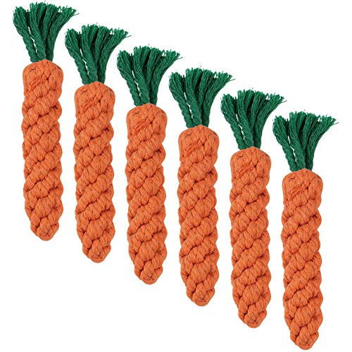 AUEAR  6PCS Dogs Chew Toys Carrot Rope Toy Puppy Cotton Biting Knot Ropes Pets Training Toys Durable Braided Rope Chewer for Dog Cats Pet Cleaning Teeth