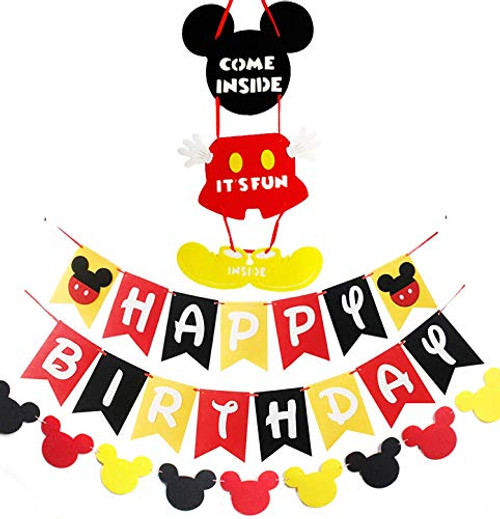 Mickey Inspired Mouse Party Supplies Banner Door Hanger Kit  Happy Birthday Banner Garland and Welcome Door Hanger Kit for Kids Birthday Baby Shower Mickey Mouses Theme Party Supplies