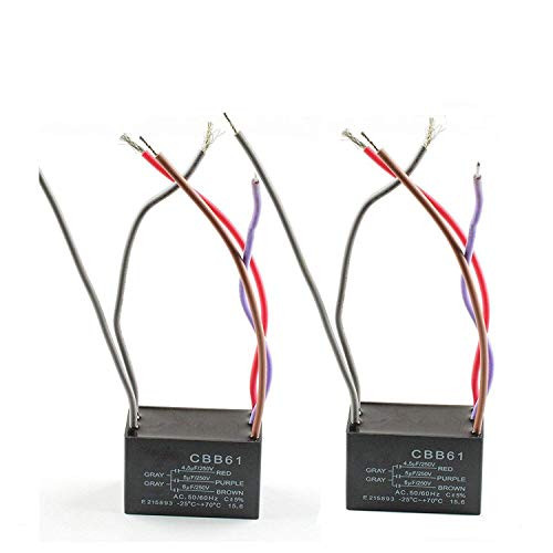 Podoy Ceiling Fan Capacitor 5 wire for BM CBB61 250VAC 4.5uf+5uf+6uf 50/60Hz (2 Pack)