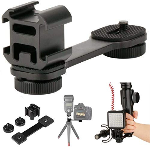 Triple Cold Shoe Gimbal Microphone Mount Extenstion Bar  with 1 4 inch Adapter Mount Compatible for Zhiyun Smooth 4 Feiyu Vimbal 2S and Other with 1 4 inch Screw Hole Gimbal