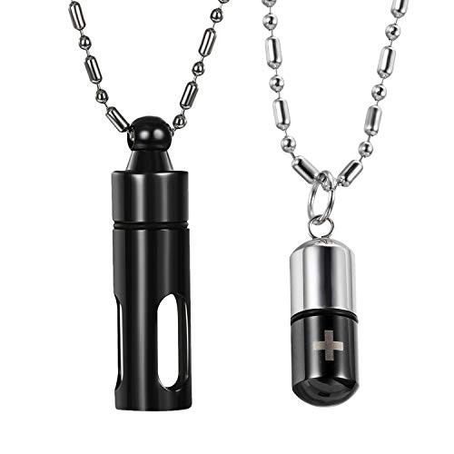 OIDEA 2pcs Stainless Steel Urn Ash Pill Perfume Bottle Pendant Locket Necklace for Men Women OIDEA 2pcs Stainless Steel Urn Ash Pill Perfume Bottle Pendant Locket Necklace for Men Women