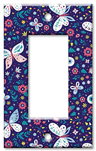 Art Plates Brand Single Gang Rocker  Decora  Switch Wall Plate - Purple Seamless Butterflies