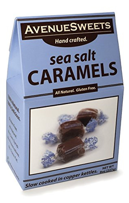 AvenueSweets - Handcrafted Individually Wrapped Soft Caramels - 8 oz Box - Sea Salt