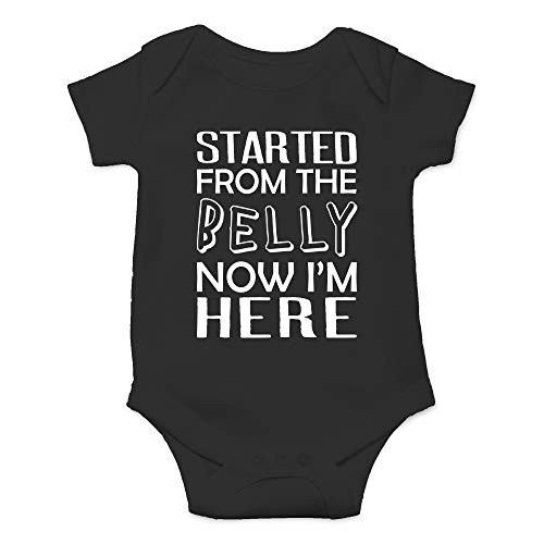 CBTwear Started from The Belly  Now I'm Here - Funny Music Inspired - Cute Infant One-Piece Baby Bodysuit  6 Months  Black