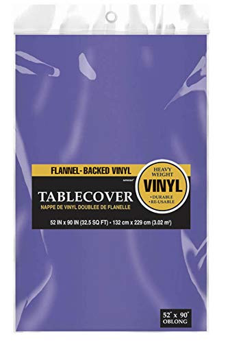 Vinyl Flannel Back Camping Tablecloth  52 x 90 inch Oblong Table Cover   52 x 90 Purple