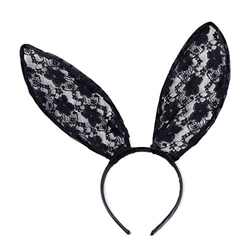 Lmtime Easter Bunny Ears Headband  Sexy Black Lace Headband Sweet Bunny Rabbit Ear Hair Band for Wedding Party Cosplay Costume Accessory