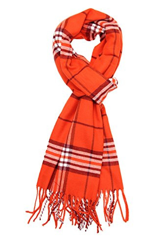 Achillea Scottish Tartan Plaid Cashmere Feel Winter Warm Scarf Unisex  Orange Plaid
